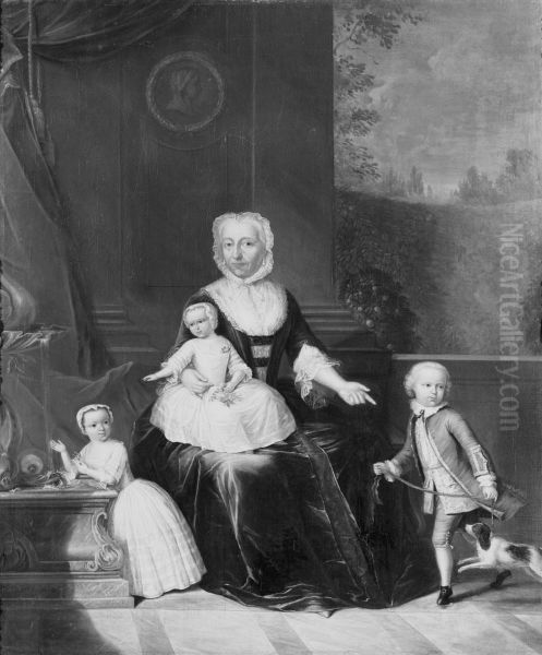 Theodora Nobel-van der Marck (1693-1758) and her grandchildren Testart Oil Painting by Jan Palthe