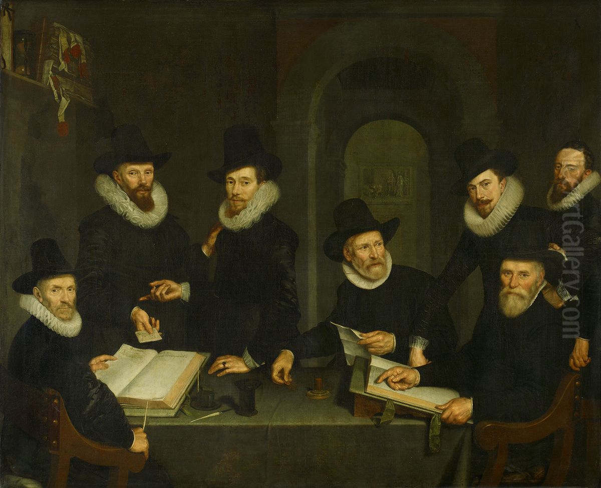 De regenten en de bediende van het Binnengasthuis-The Governors of St. Peter's Hospital-The Governors of the Binnengasthuis Oil Painting by Cornelis van der Voort