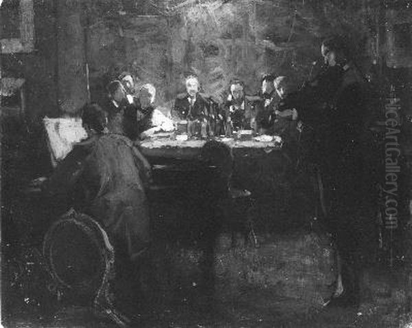 Een muziekavond van het gezelschap M.A.B. (schets) Oil Painting by Nicolaas Van Der Waay