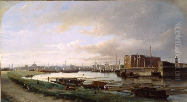 De Amsterdamsche Stoomsuikerraffinaderij aan de Grote Bickerstraat Oil Painting by Kaspar Karsen