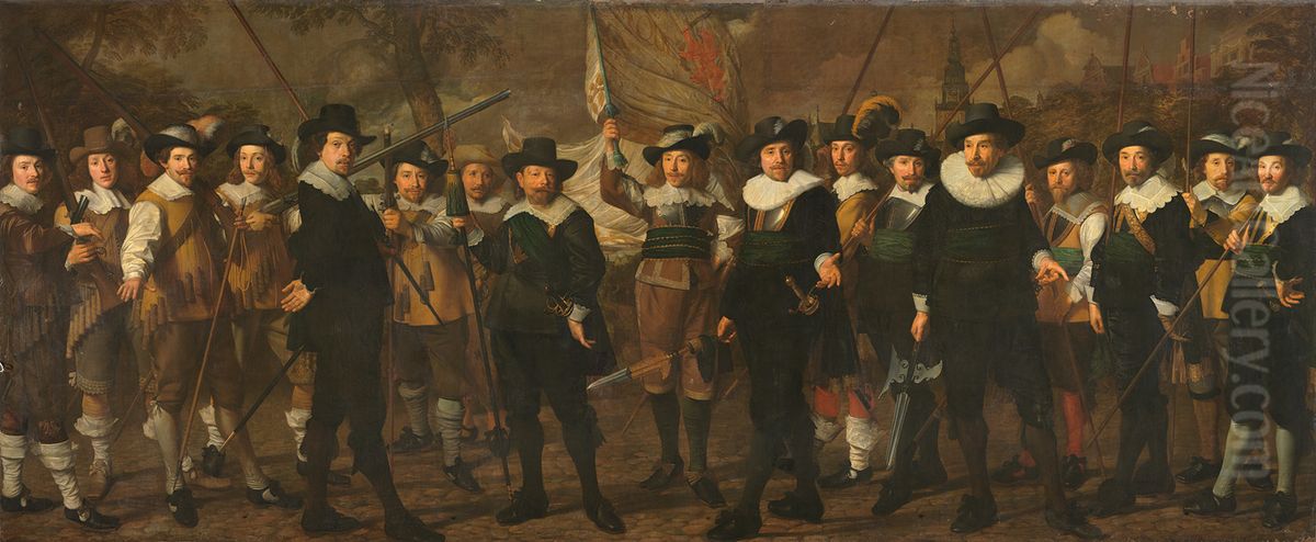 Schutters van de compagnie van kapitein Jacob Rogh en luitenant Anthonie de Lange-Korporaalschap van kapitein Jacob Rogh en luitenant Anthonie de Lange Oil Painting by Nicolaes Eliaszoon Pickenoy