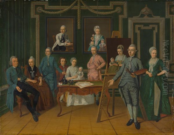 Lucas Overbeek en zijn familie Oil Painting by Leendert Overbeek