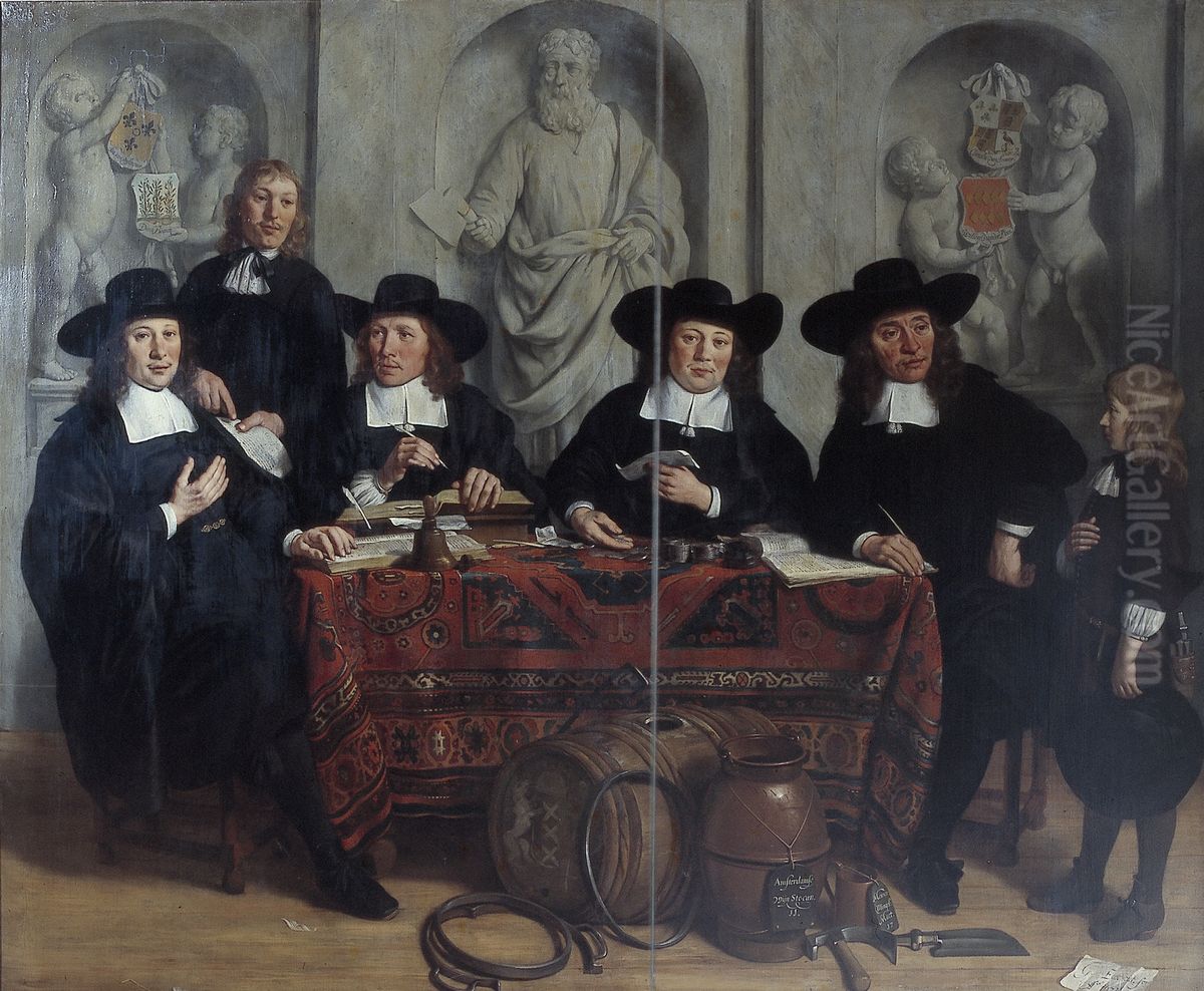 De overlieden van het Kuipers- en Wijnverlatersgilde Oil Painting by Gerbrand Van Den Eeckhout