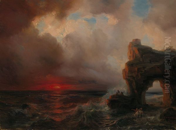 Stormweer bij ondergaande zon Oil Painting by Theodore Gudin