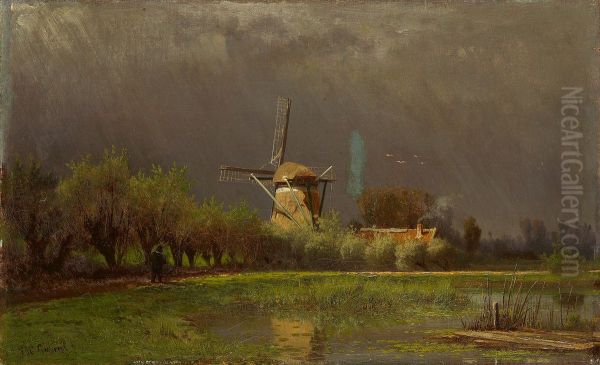 Landschap met molen Oil Painting by Paul Joseph Constantin Gabriel