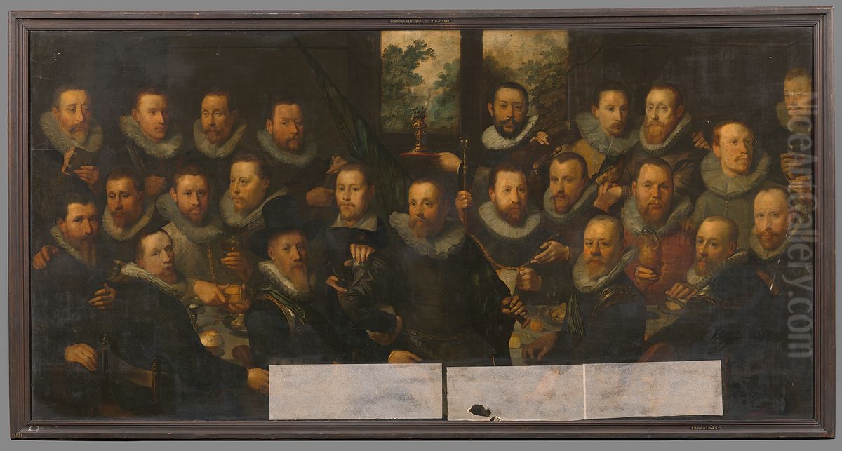 Schutters van de compagnie van kapitein Jan Jansz. Carel en luitenant Thijs Pietersz. Schrijver Oil Painting by Gerrit Pietersz Sweelink