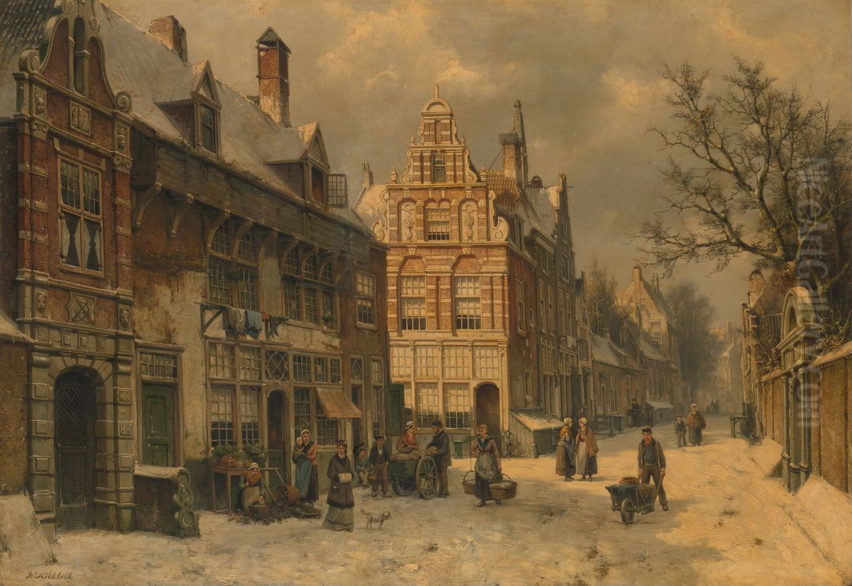 Stadsgezicht in de winter Oil Painting by Willem Koekkoek