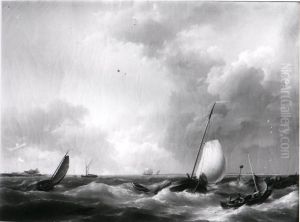 Een gezicht op de Zuiderzee met zeilende schepen