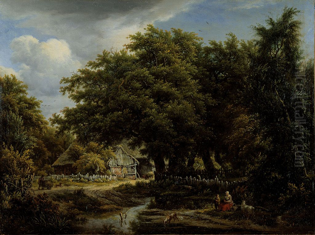 Boerenwoning tussen geboomte Oil Painting by Egbert Van Drielst