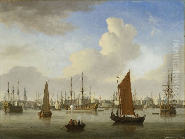 View of the IJ and Amsterdam Oil Painting by Jan ten Compe