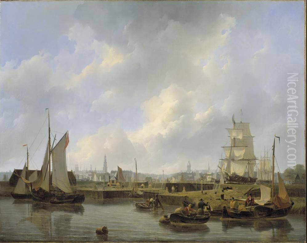 De Willemssluis te Amsterdam Oil Painting by Petrus Johannes Schotel