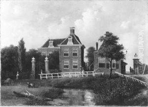 Huize 'Meer en Vaart', het Tolhuis en het tolhek aan de Haarlemmerweg tegenover Sloterdijk, van het oosten uit gezien