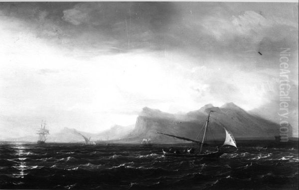 Een gezicht op de Spaanse kust Oil Painting by Theodore Gudin