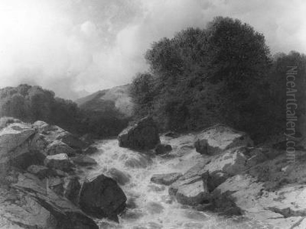 Bergstroom in de Alpen (Reichenbach) Oil Painting by Alexandre Calame