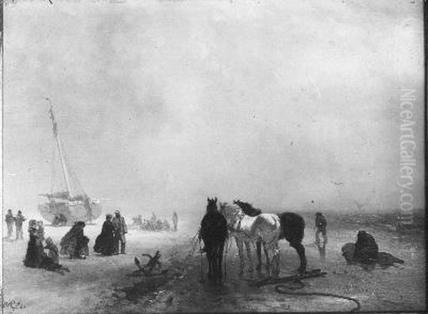 Paarden aan het strand Oil Painting by Charles Rochussen