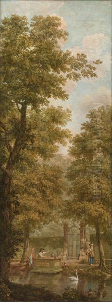 Behangsel met Hollands landschap, behorend bij de zaal van de Nieuwe Doelenstraat 22 Oil Painting by Jurriaen Andriessen