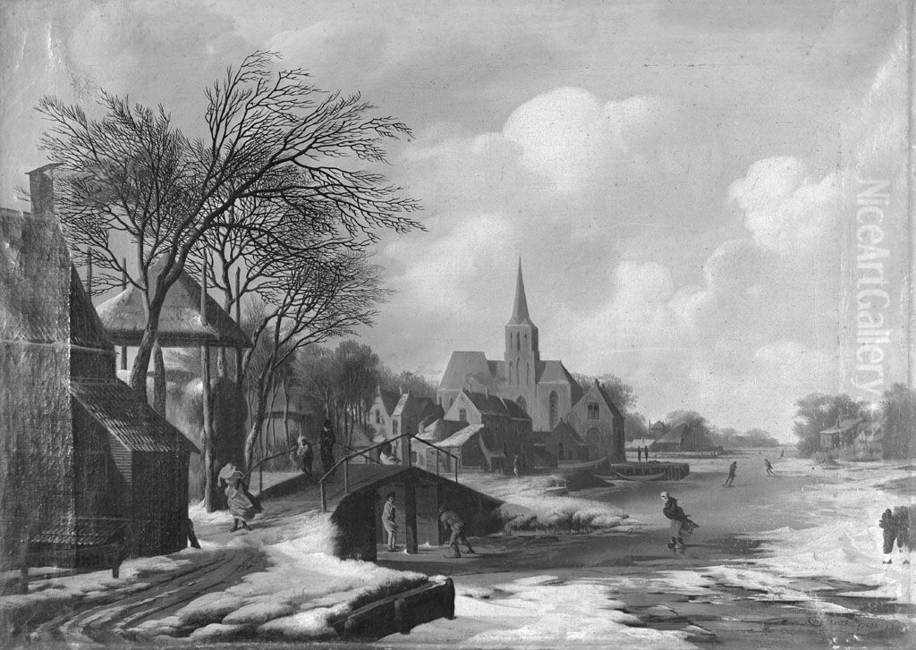 Winterlandschap Oil Painting by Christoffel Frederik Franck