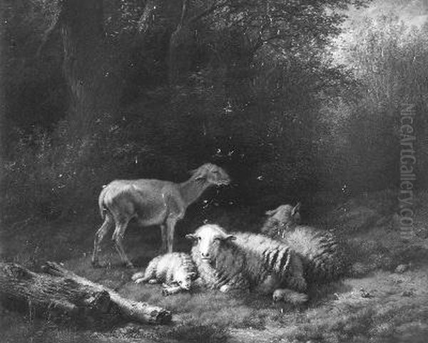 Schapen in een bos Oil Painting by Eugene Verboeckhoven Schapen in een bos Oil Painting by Eugene Verboeckhoven