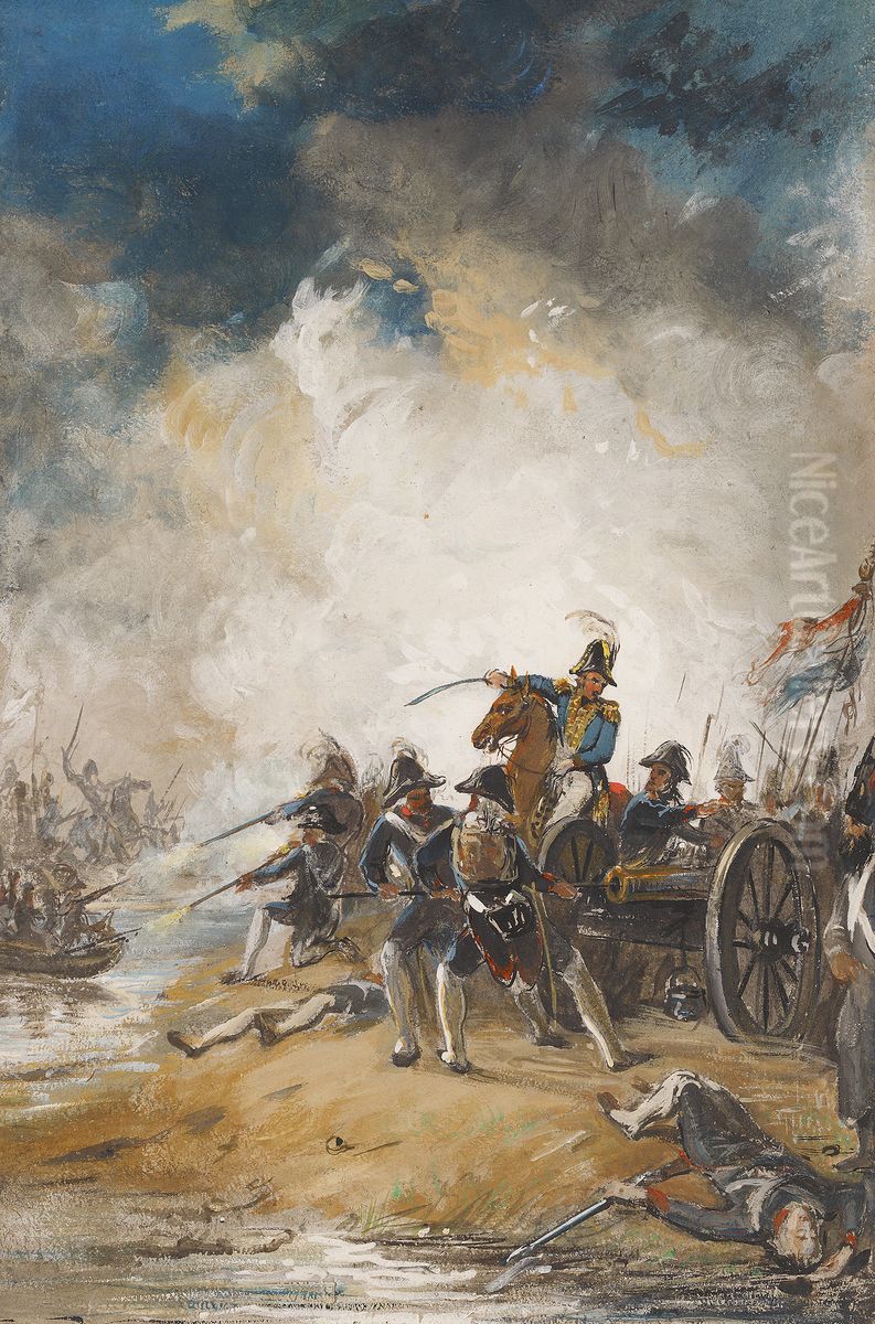 1793, oorlogsverklaring Frankrijk aan de Republiek - bloedig gevecht bij de Moerdijk Oil Painting by Nicolaas Pieneman