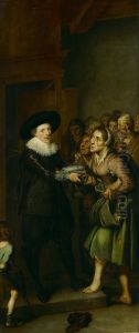 Een aalmoezenier deelt kleding uit
