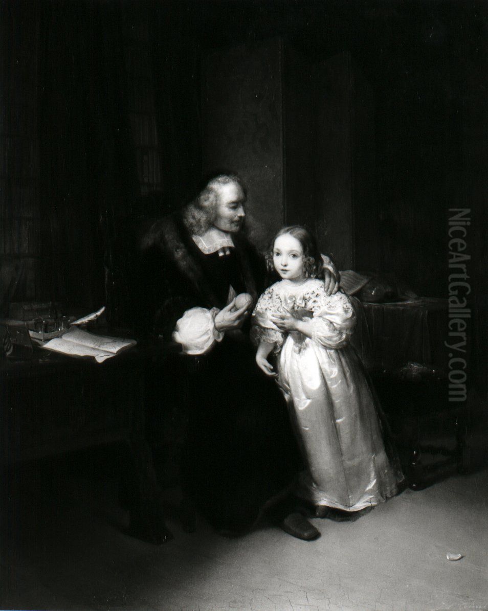 Huygens met zijn kleindochter Oil Painting by Jacobus Ludovicus Cornet