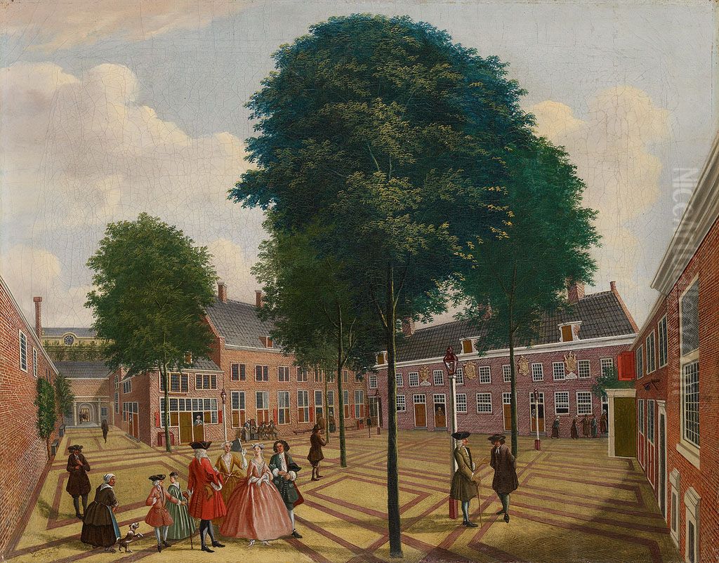 The Large Courtyard of the Lepers' Home Oil Painting by Louis Chalon