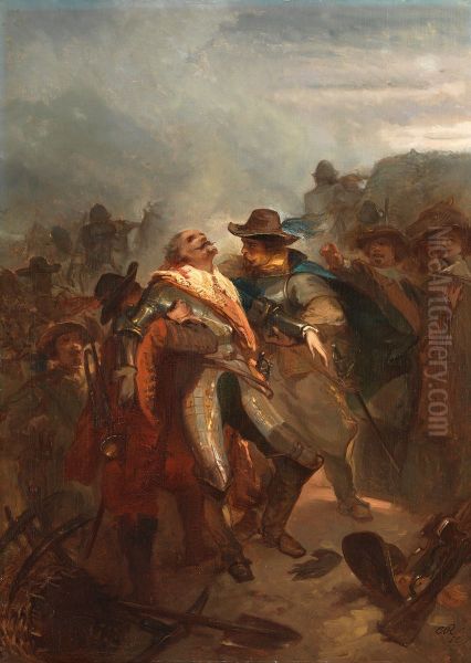 Anno 1632. Ernst Casimir falls at Roermond Oil Painting by Charles Rochussen