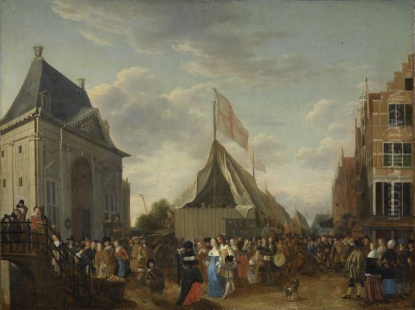Fair at the Heiligwegpoort in Amsterdam Oil Painting by Gerrit Lundens