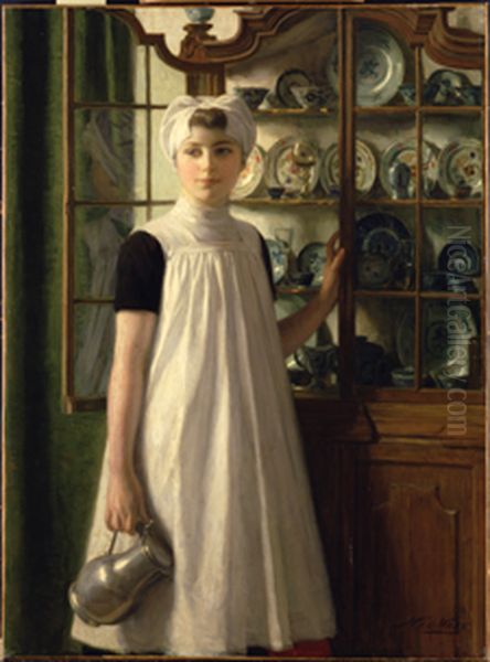 Orphan girl at porcelain cupboard Oil Painting by Nicolaas Van Der Waay