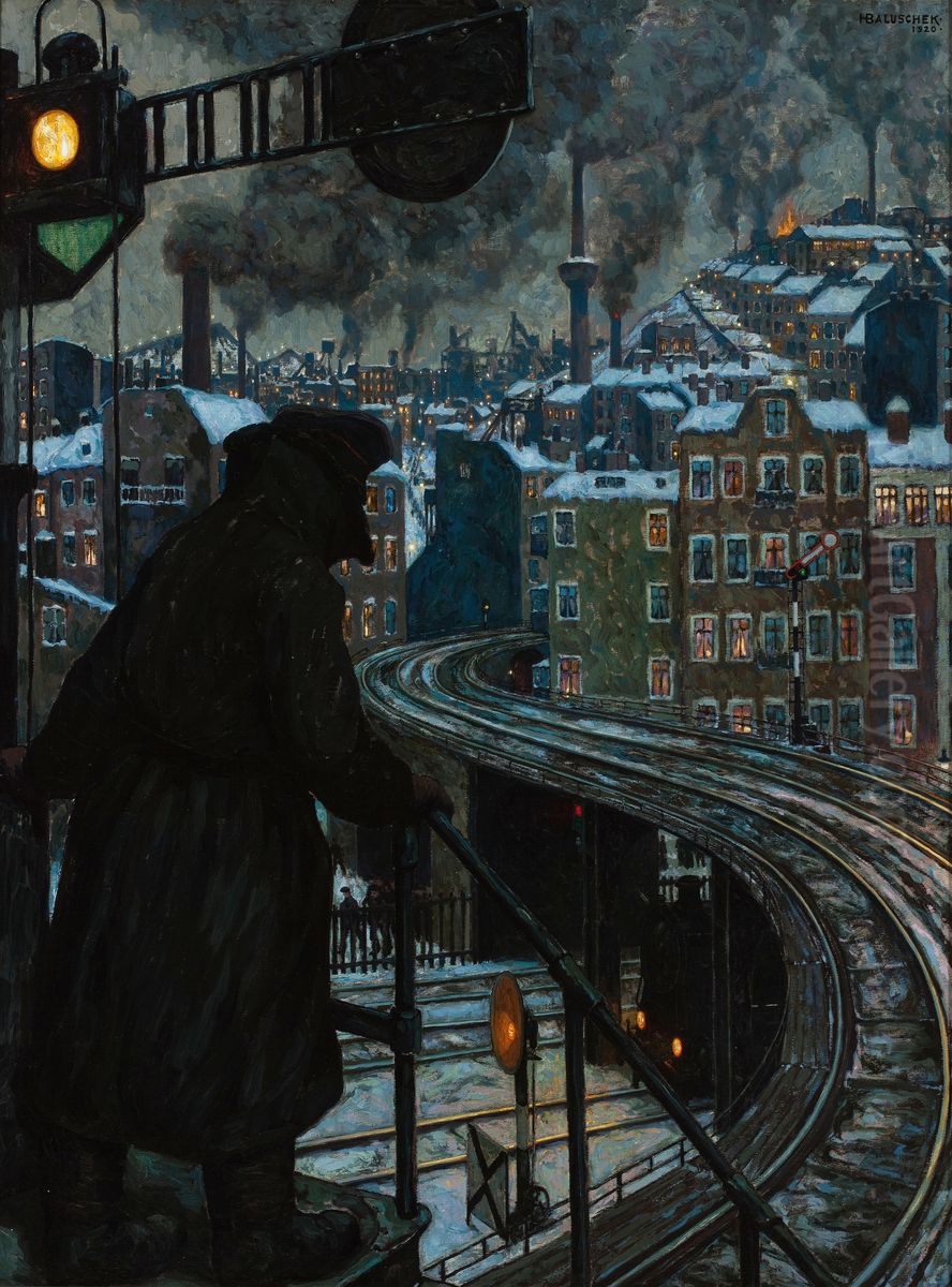 Working-Class City Oil Painting by Hans Baluschek