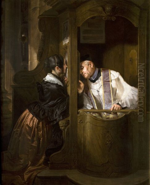 La Confessione Oil Painting by Giuseppe Molteni