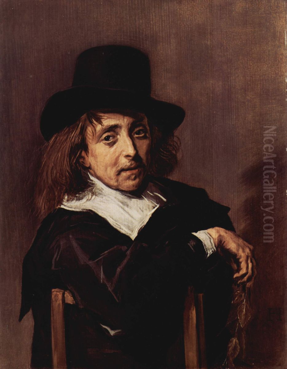 Portrat eines sitzenden Mannes mit einem Zweig in der rechten Hand Oil Painting by Frans Hals