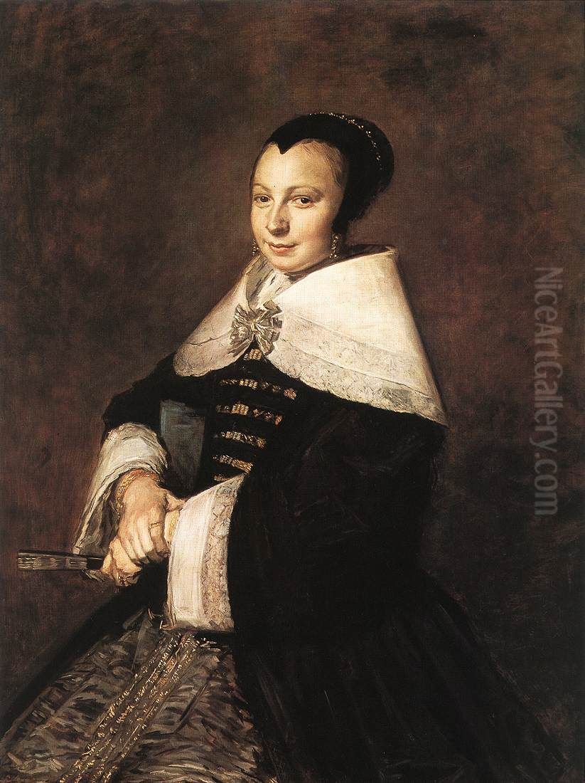 Portrait of a Seated Woman Holding a Fan Oil Painting by Frans Hals