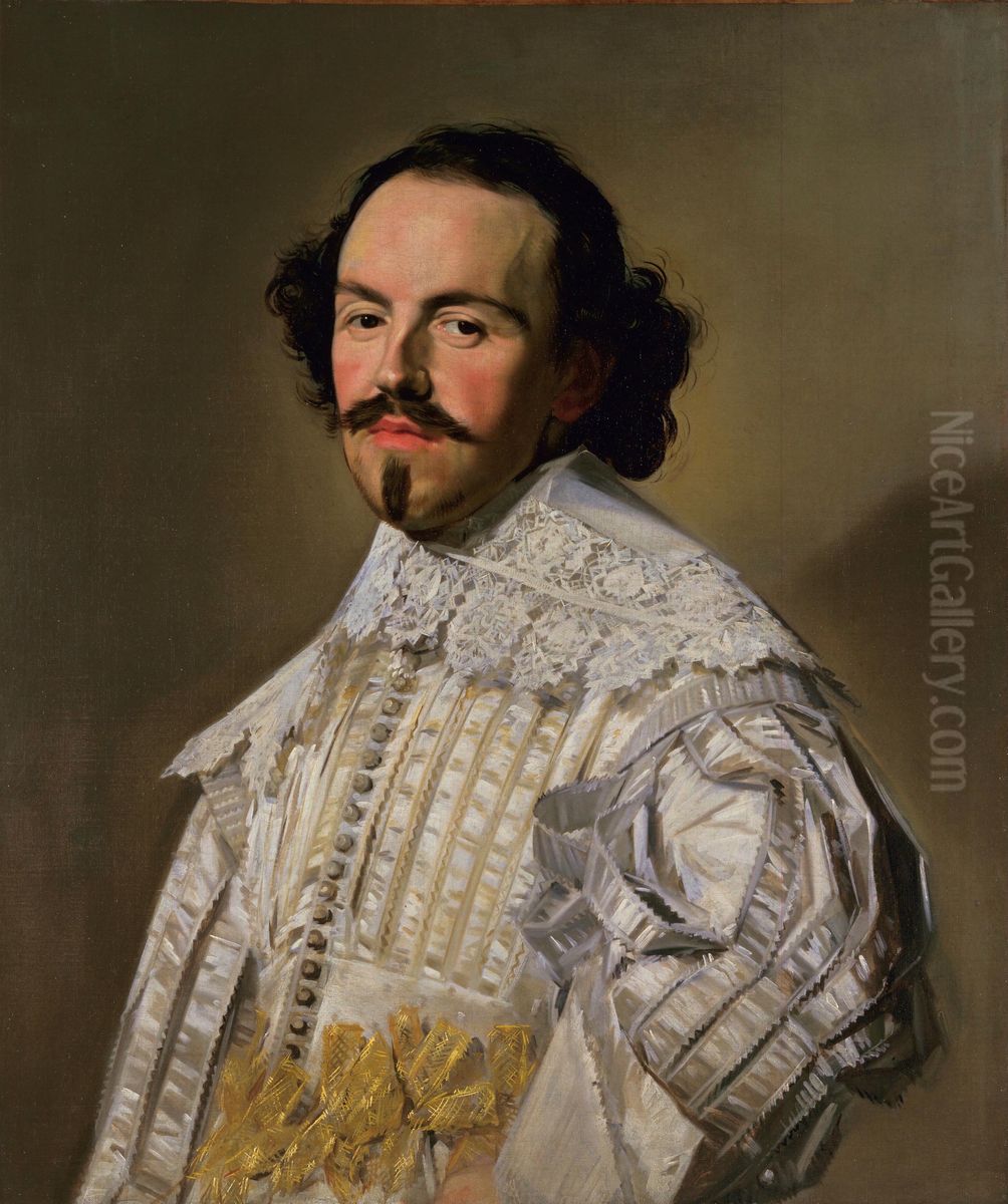 Portrait of a gentleman in white.[1] Oil Painting by Frans Hals