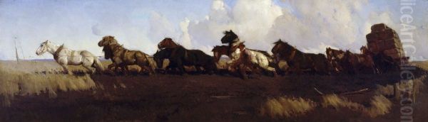 Across the black soil plains Oil Painting by George Washington Lambert
