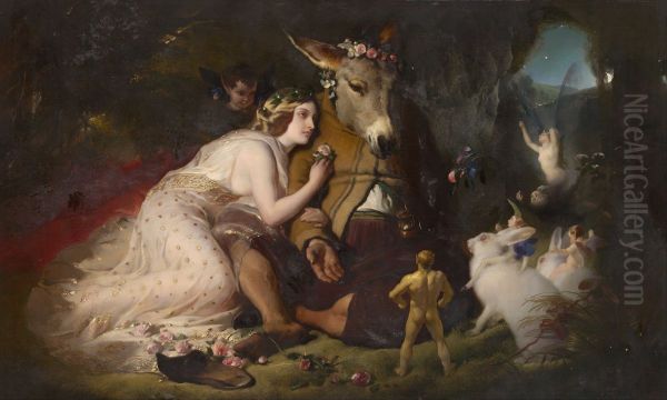 Scene from A Midsummer Night's Dream. Titania and Bottom Oil Painting by Edwin Landseer