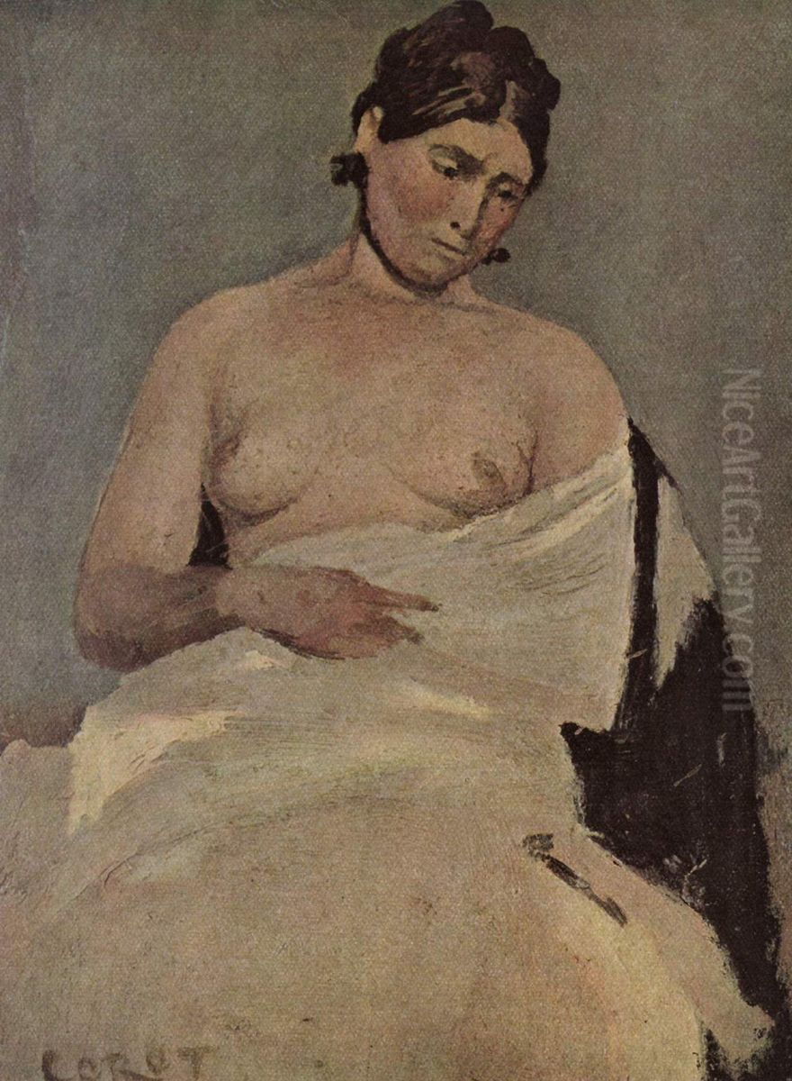 Seated Woman With Bare Bosom Oil Painting by Jean-Baptiste Camille Corot