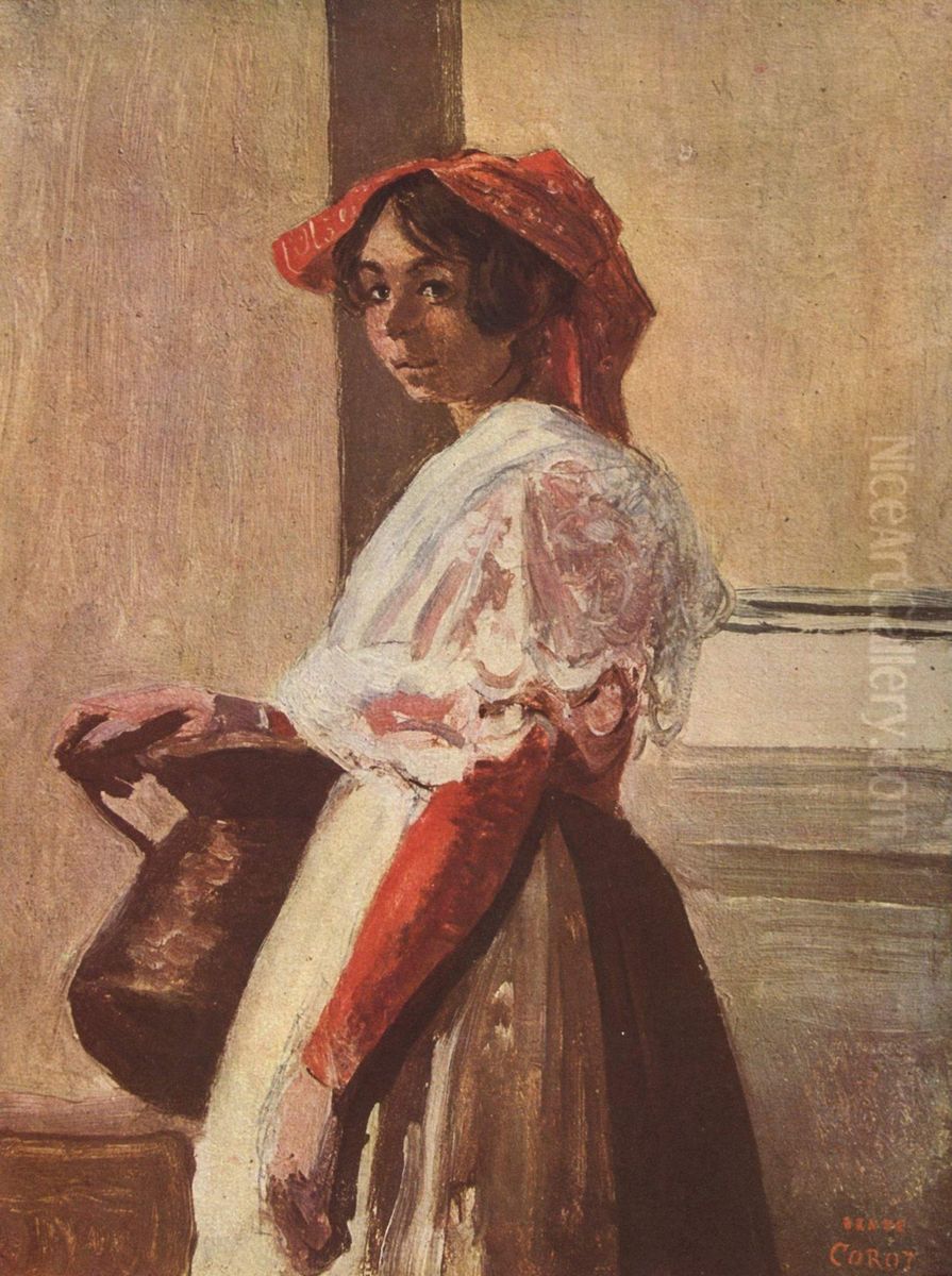 Italienerin mit Krug Oil Painting by Jean-Baptiste Camille Corot