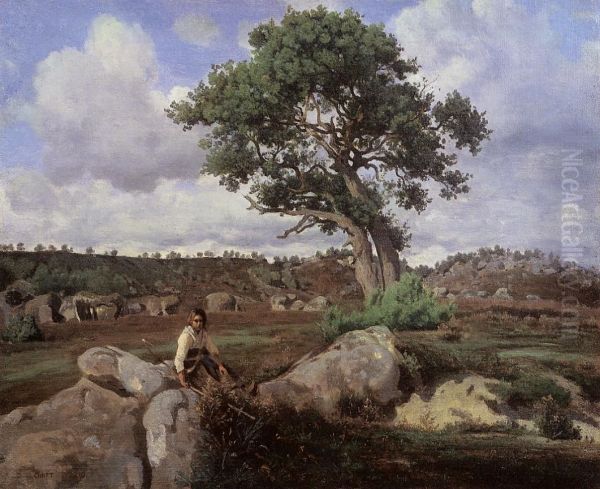 Fontainebleau Forest (The Oak) Oil Painting by Jean-Baptiste Camille Corot