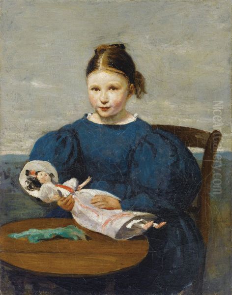Petite fille avec une poupee Oil Painting by Jean-Baptiste Camille Corot