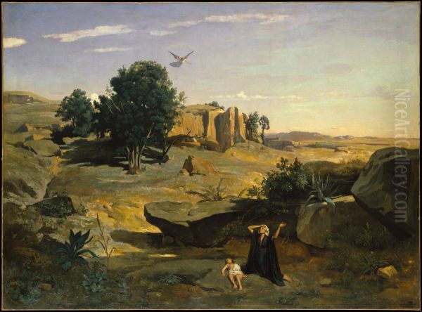 Hagar in der Wildnis Oil Painting by Jean-Baptiste Camille Corot