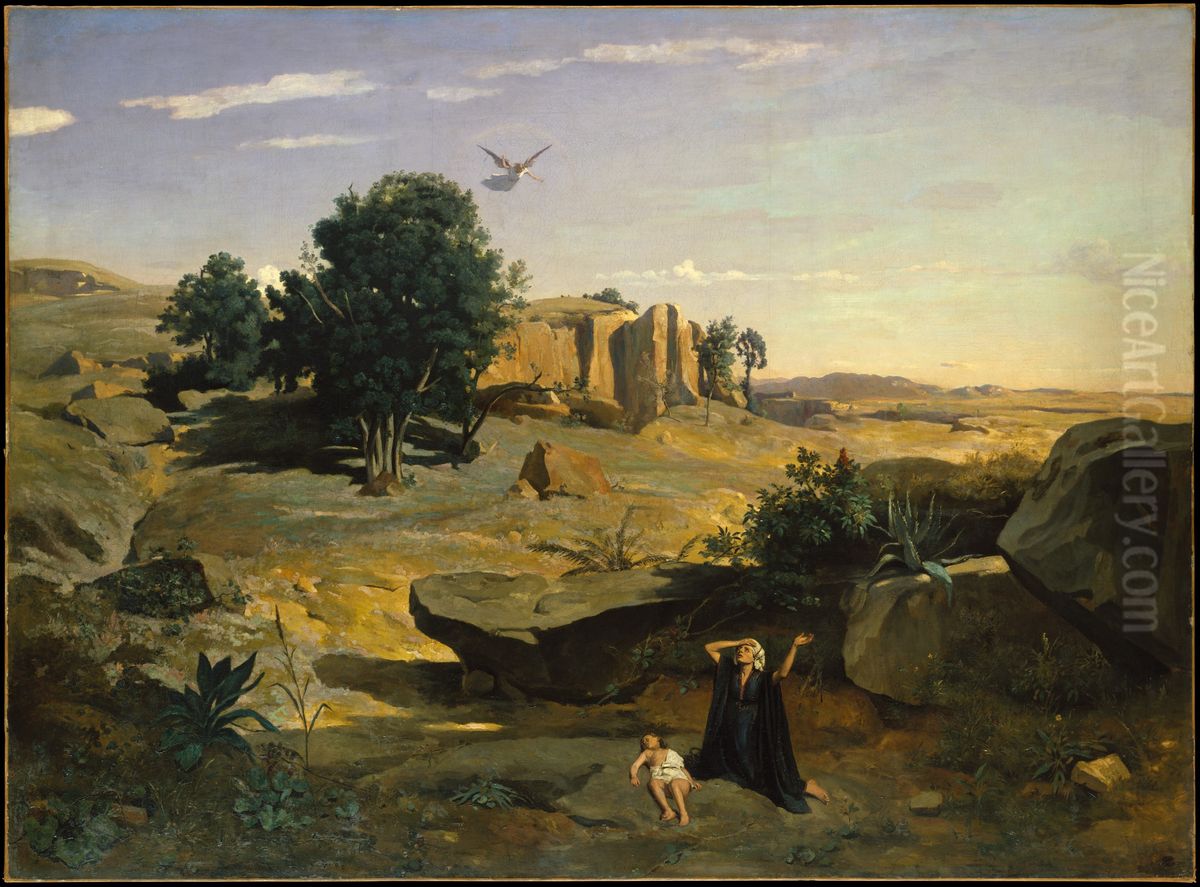 Hagar in the wilderness Oil Painting by Jean-Baptiste Camille Corot