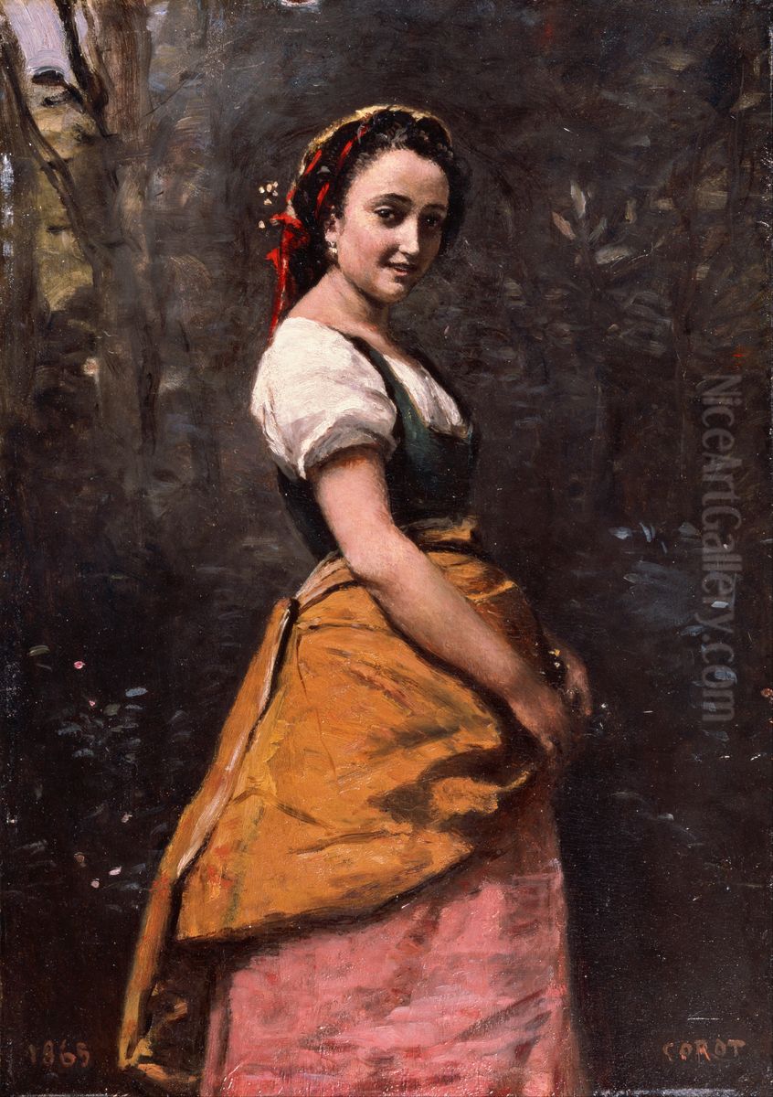 Jeune femme en foret Oil Painting by Jean-Baptiste Camille Corot