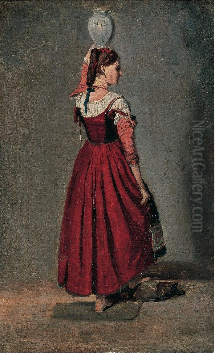 Italian Woman Oil Painting by Jean-Baptiste Camille Corot