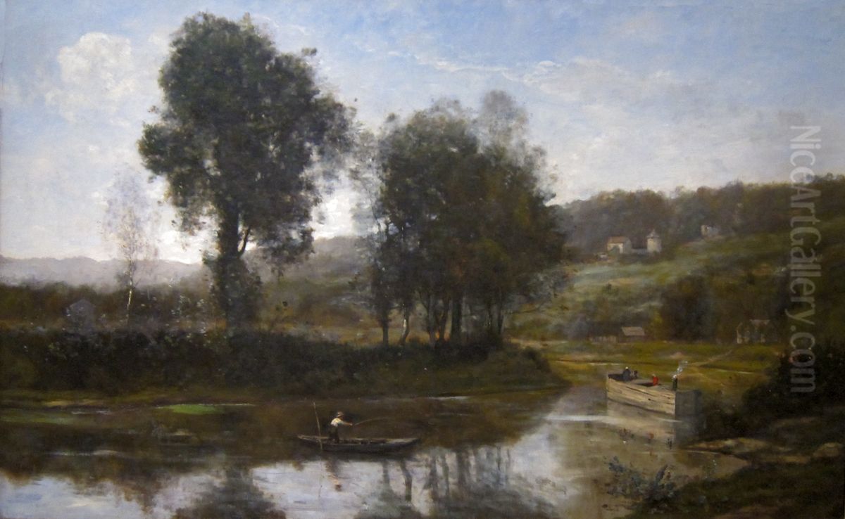 The Bend in the Seine at Port Marly Oil Painting by Jean-Baptiste Camille Corot