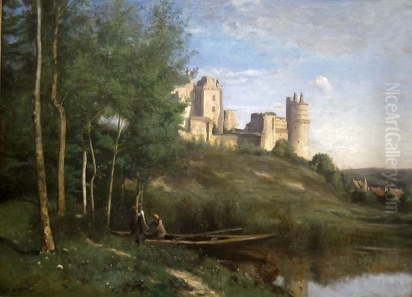 Ruines du Chateau de Pierrefonds Oil Painting by Jean-Baptiste Camille Corot