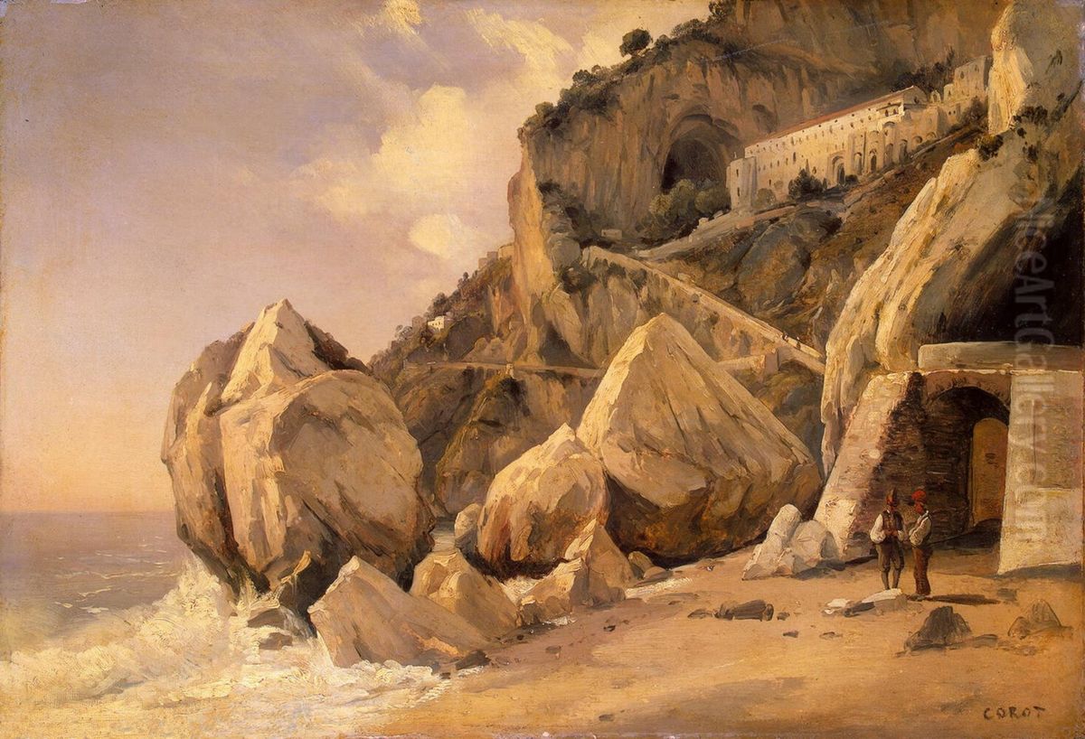 Rochers a Amalfi Oil Painting by Jean-Baptiste Camille Corot