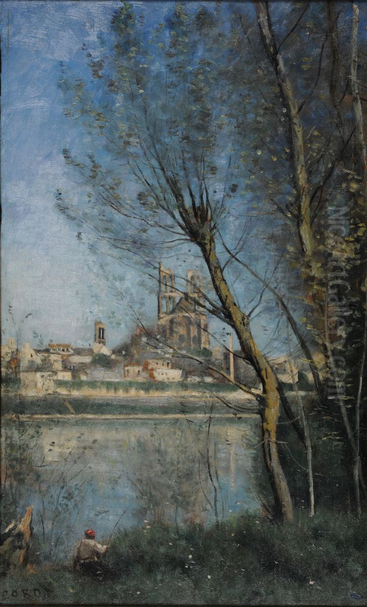 Mantes (morning) Oil Painting by Jean-Baptiste Camille Corot