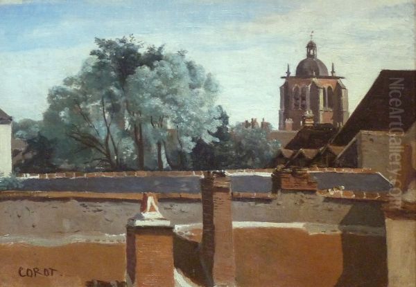 Orleans, vue prise d'une fenetre en regardant la tour Saint-Paterne Oil Painting by Jean-Baptiste Camille Corot