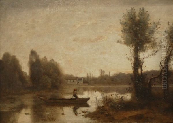 Ville-d'Avray. - Batelier sur l'etang Oil Painting by Jean-Baptiste Camille Corot